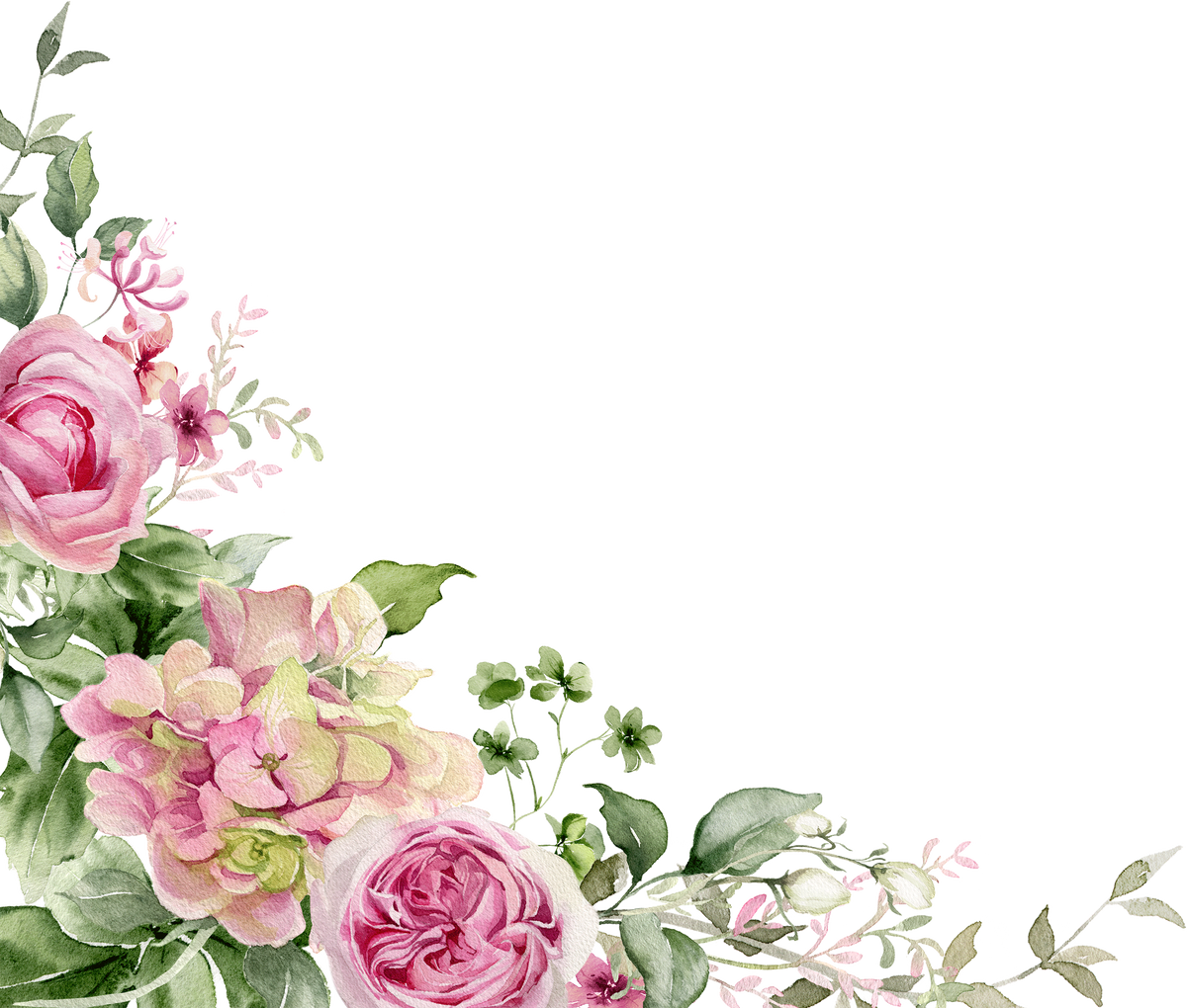 Watercolor flowers corner border. Pink peony, rose floral background